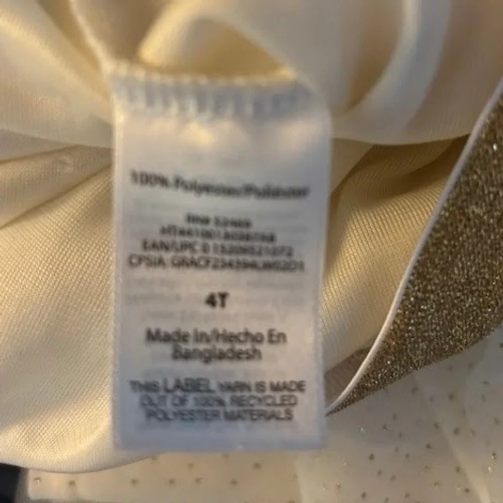 Holiday Time Girls 4T White Tulle Tutu Skirt Gold Glitter Polka Dot Holiday